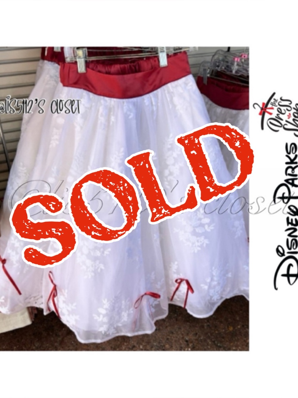 Disney Parks The Dress Shop Mary Poppins White Floral Tulle Red Ribbon Skirt S